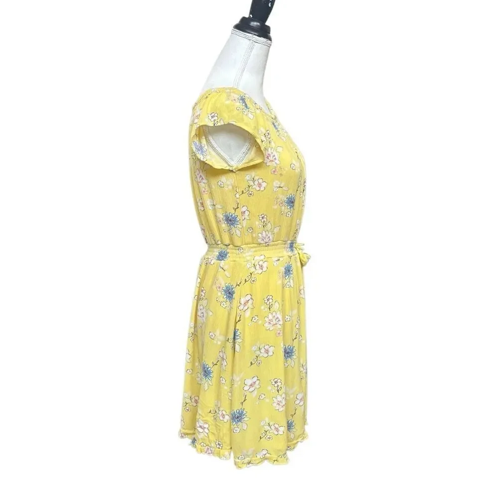 Justice Girls Yellow Floral Flutter Sleeve Dress size 16